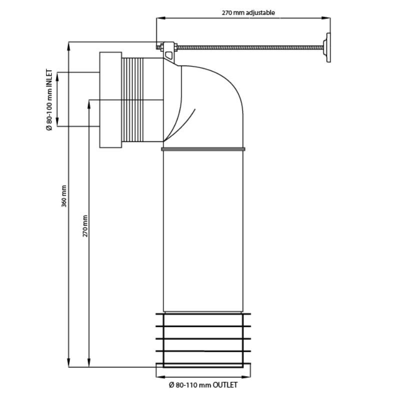 Back to Wall Pan Connector 90° Adjustable 350mm Bathroom Accessories TYDE Back to Wall Pan Connector 90° Adjustable 350mm Bathroom Accessories TYDE