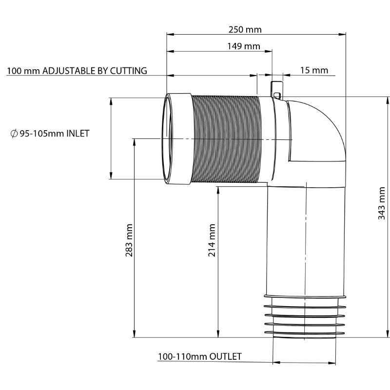 Back to Wall Pan Connector 90° Adjustable 015cm Bathroom Accessories TYDE Back to Wall Pan Connector 90° Adjustable 015cm Bathroom Accessories TYDE